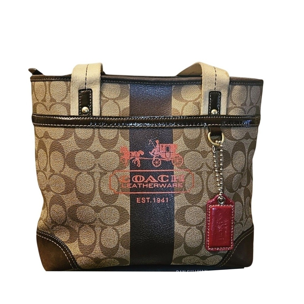 Vintage Coach Heritage Stripe Tote Bag 11350 Signature C